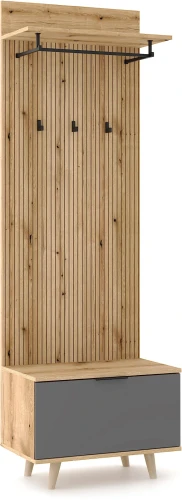 Garderoba do przedpokoju Nordic D 65 cm z lamelami dąb evoke/grafit