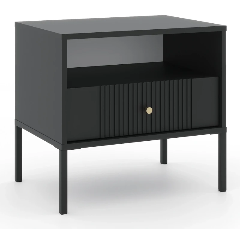 Stolik nocny Iseo 54 cm z szufladą czarny / czarne nogi / złoty uchwyt