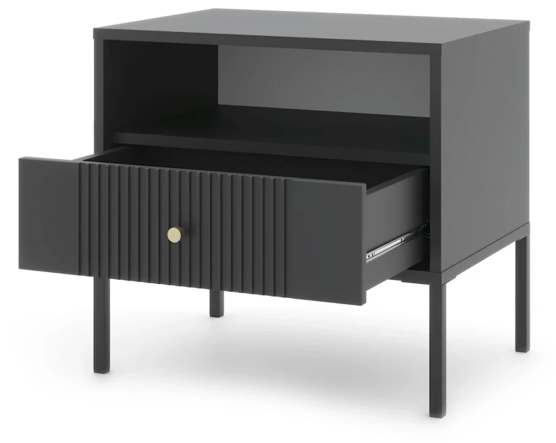 Stolik nocny Iseo 54 cm z szufladą czarny / czarne nogi / złoty uchwyt