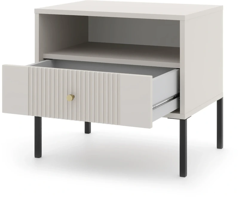 Stolik nocny Iseo 54 cm z szufladą kaszmirowy / czarne nogi / złoty uchwyt