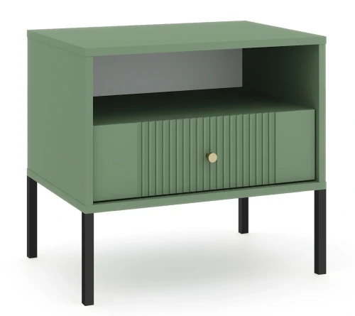 Stolik nocny Iseo 54 cm z szufladą zielony / czarne nogi / złoty uchwyt