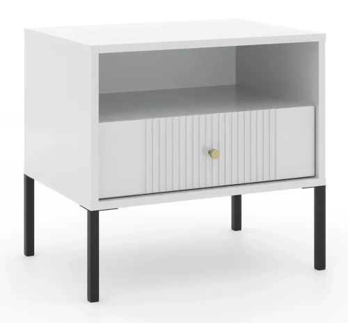 Stolik nocny Iseo 54 cm z szufladą biały / czarne nogi / złoty uchwyt