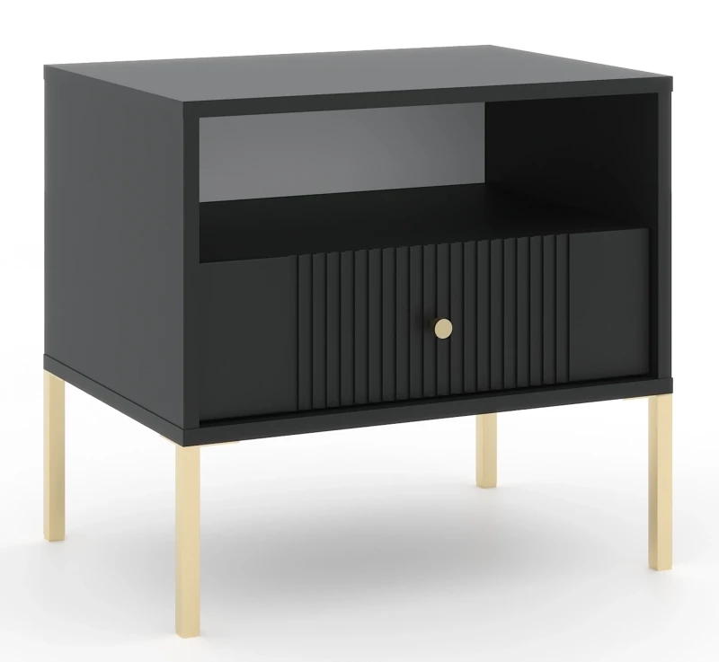 Stolik nocny Iseo 54 cm z szufladą czarny / złote nogi / złoty uchwyt
