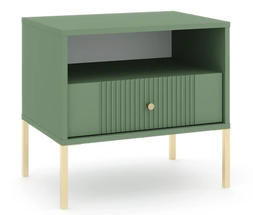 Stolik nocny Iseo 54 cm z szufladą zielony / złote nogi / złoty uchwyt