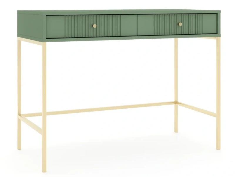 Toaletka Iseo 104 cm z 2 szufladami zielona / złote nogi / złote uchwyty