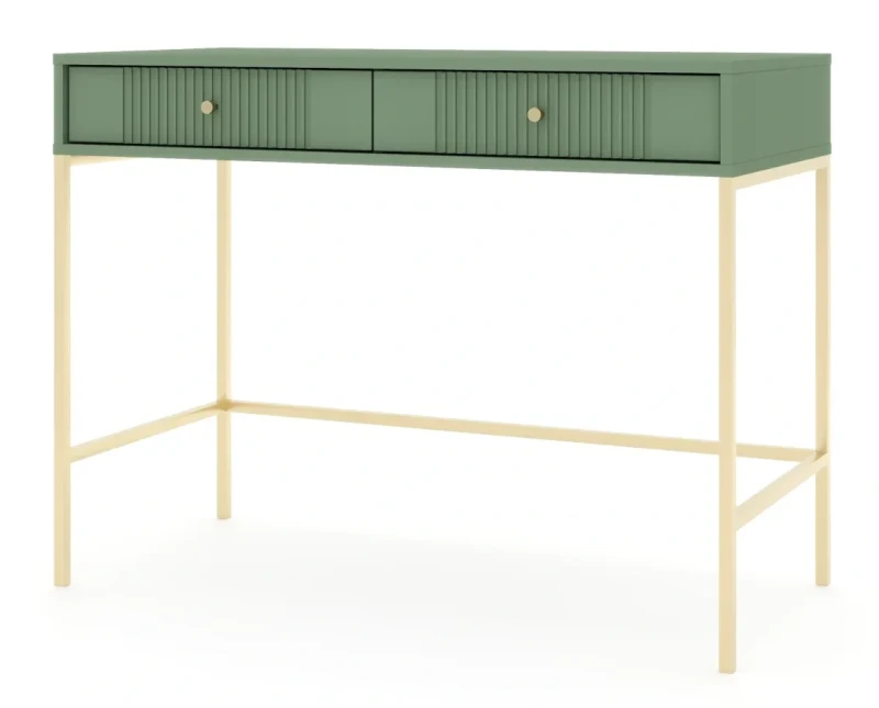 Toaletka Iseo 104 cm z 2 szufladami zielona / złote nogi / złote uchwyty