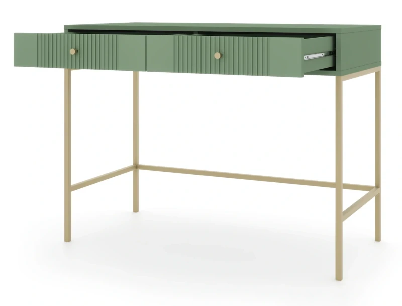 Toaletka Iseo 104 cm z 2 szufladami zielona / złote nogi / złote uchwyty