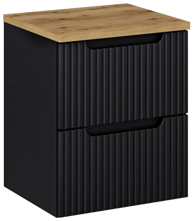Zestaw mebli łazienkowych NOVA BLACK szafka 50 cm 2 szuflady z umywalką GAJA i blatem dąb 50 cm