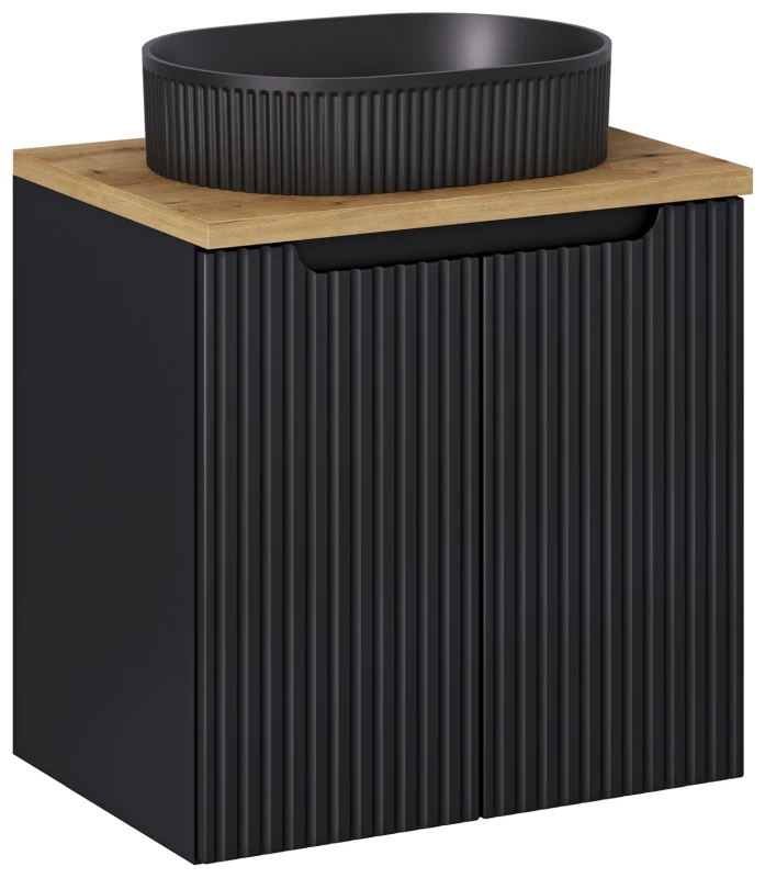 Zestaw mebli łazienkowych NOVA BLACK szafka 60 cm z umywalką BEYOND i blatem dąb 60 cm