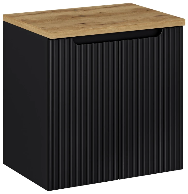 Zestaw mebli łazienkowych NOVA BLACK szafka 60 cm z umywalką BEYOND i blatem dąb 60 cm