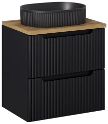 Zestaw mebli łazienkowych NOVA BLACK szafka 60 cm z umywalką BEYOND i blatem dąb 60 cm