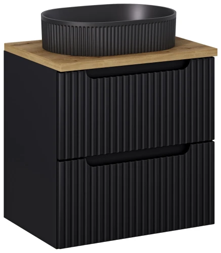 Zestaw mebli łazienkowych NOVA BLACK szafka 60 cm 2 szuflady z umywalką BEYOND i blatem dąb 60 cm