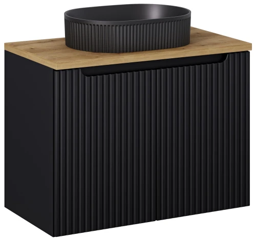 Zestaw mebli łazienkowych NOVA BLACK szafka 80 cm z umywalką BEYOND i blatem dąb 80 cm