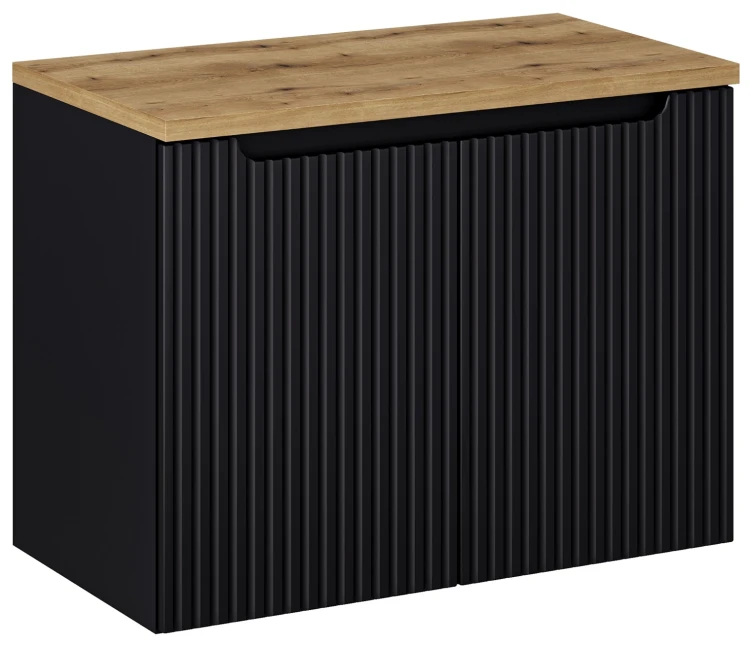 Zestaw mebli łazienkowych NOVA BLACK szafka 80 cm z umywalką BEYOND i blatem dąb 80 cm