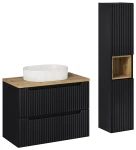 Zestaw mebli łazienkowych NOVA BLACK z umywalką BEYOND i blatem dąb 80 cm - 5 elementów