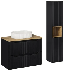Zestaw mebli łazienkowych NOVA BLACK z umywalką BEYOND i blatem dąb 80 cm - 5 elementów