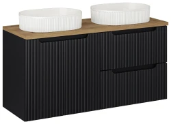 Zestaw mebli łazienkowych NOVA BLACK z dwoma umywalkami BEYOND i blatem dąb 120 cm - 5 elementów