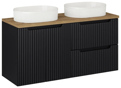 Zestaw mebli łazienkowych NOVA BLACK z dwoma umywalkami BEYOND i blatem dąb 120 cm - 5 elementów