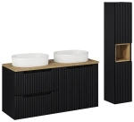 Zestaw mebli łazienkowych NOVA BLACK z dwoma umywalkami BEYOND i blatem dąb 120 cm - 7 elementów