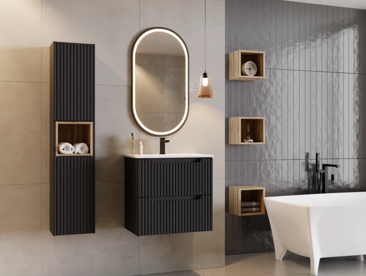Zestaw mebli łazienkowych NOVA BLACK szafka 80 cm - aranżacja szafka pod umywalkę Nova Black D2 82-80-2S