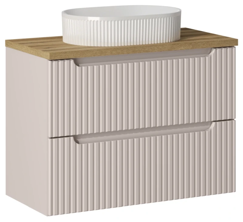 Zestaw mebli łazienkowych NOVA CASHMERE szafka 80 cm 2 szuflady z blatem dąb 80 cm - aranżacja z umywalką nablatową