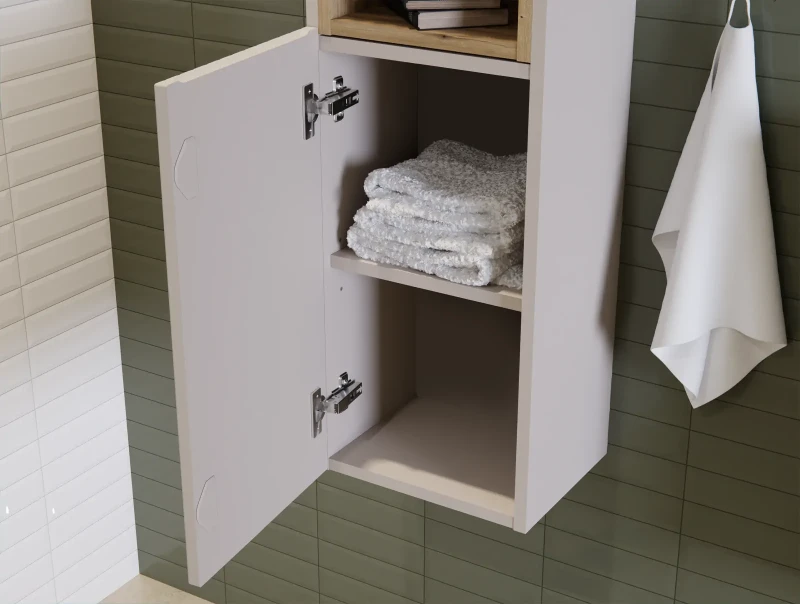 Zestaw mebli łazienkowych NOVA CASHMERE z dwoma umywalkami BEYOND i blatem dąb 120 cm