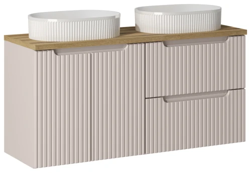 Zestaw mebli łazienkowych NOVA CASHMERE z dwoma umywalkami BEYOND i blatem dąb 120 cm - 5 elementów