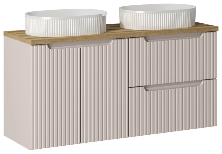 Zestaw mebli łazienkowych NOVA CASHMERE z dwoma umywalkami BEYOND i blatem dąb 120 cm - 5 elementów