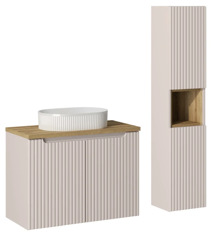 Zestaw mebli łazienkowych NOVA CASHMERE z umywalką BEYOND i blatem dąb 80 cm - 5 elementów