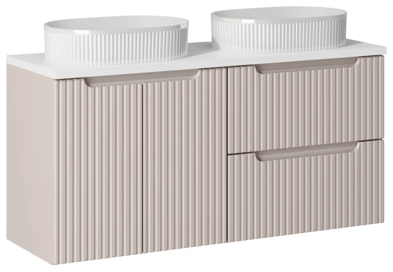 Zestaw mebli łazienkowych NOVA CASHMERE z dwoma umywalkami BEYOND i białym blatem 120 cm - 5 elementów