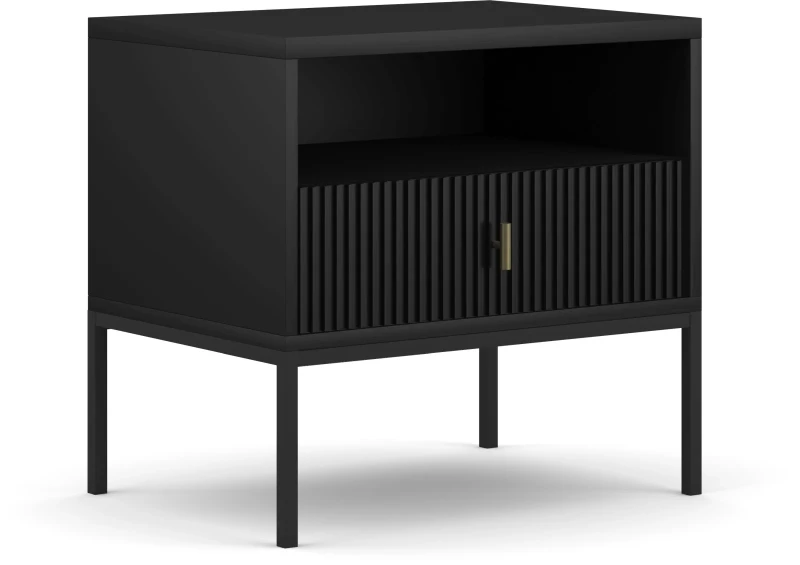 Stolik nocny Maggiore 54 cm z szufladą czarny / czarne nogi / złoty uchwyt