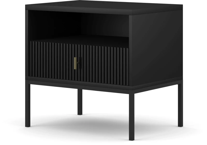Stolik nocny Maggiore 54 cm z szufladą czarny / czarne nogi / złoty uchwyt