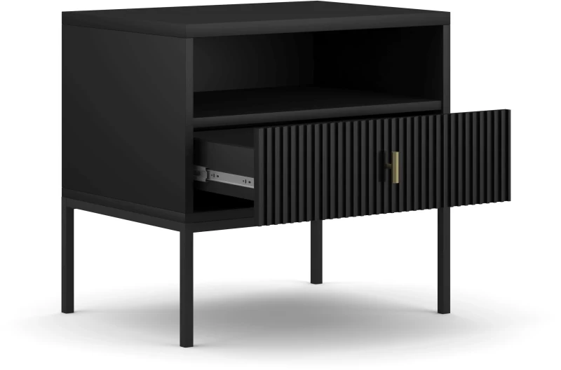 Stolik nocny Maggiore 54 cm z szufladą czarny / czarne nogi / złoty uchwyt