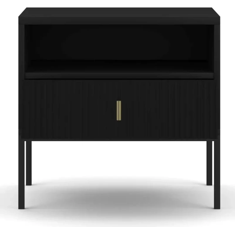 Stolik nocny Maggiore 54 cm z szufladą czarny / czarne nogi / złoty uchwyt