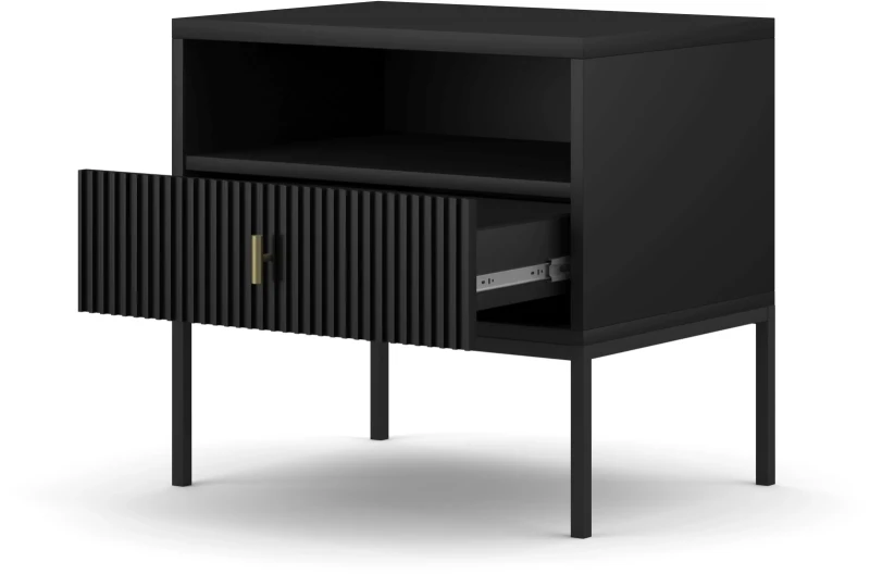 Stolik nocny Maggiore 54 cm z szufladą czarny / czarne nogi / złoty uchwyt