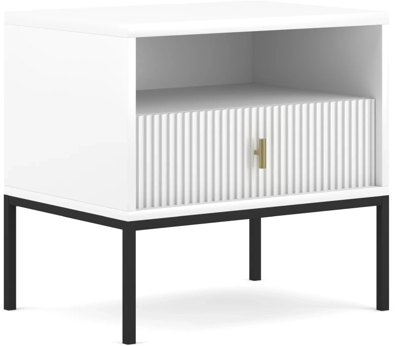 Stolik nocny Maggiore 54 cm z szufladą biały / czarne nogi / złoty uchwyt