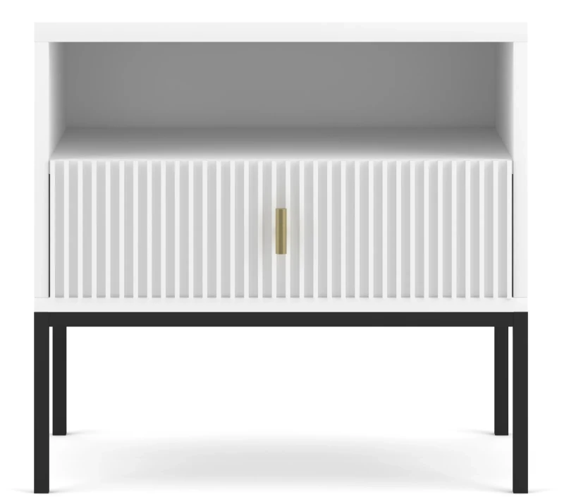 Stolik nocny Maggiore 54 cm z szufladą biały / czarne nogi / złoty uchwyt