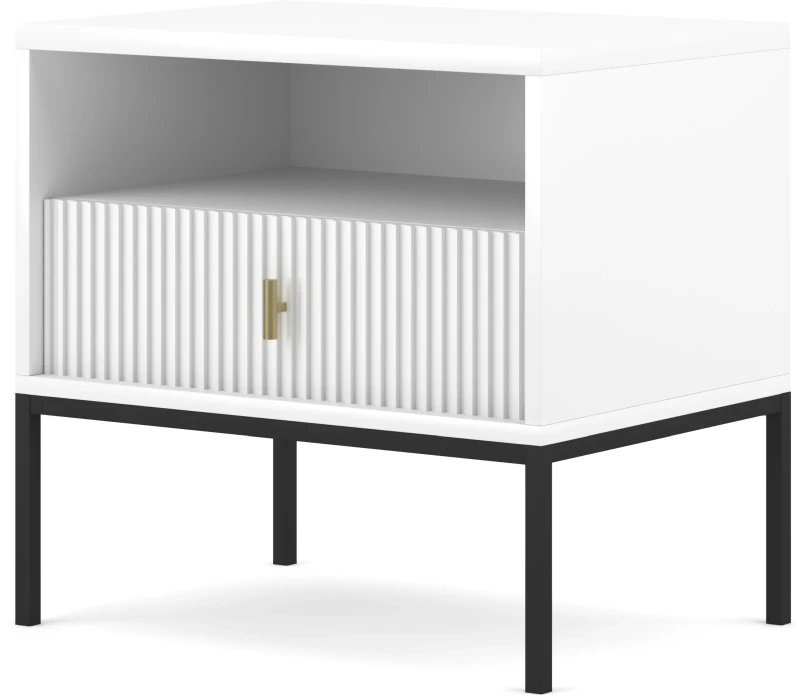 Stolik nocny Maggiore 54 cm z szufladą biały / czarne nogi / złoty uchwyt