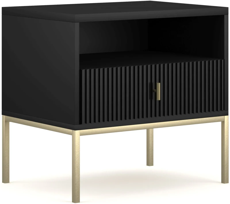 Stolik nocny Maggiore 54 cm z szufladą czarny / złote nogi / złoty uchwyt