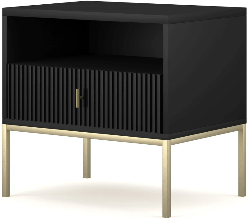 Stolik nocny Maggiore 54 cm z szufladą czarny / złote nogi / złoty uchwyt
