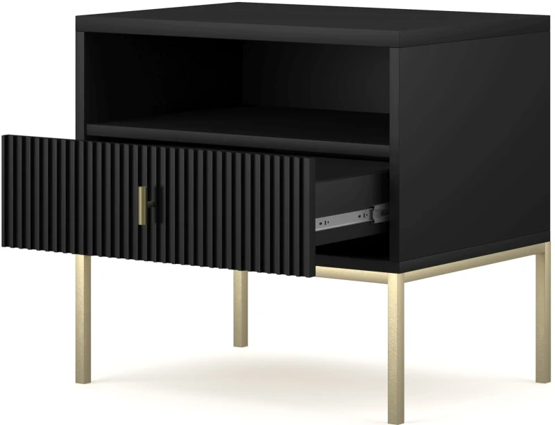 Stolik nocny Maggiore 54 cm z szufladą czarny / złote nogi / złoty uchwyt