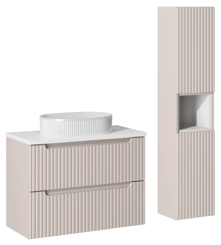 Zestaw mebli łazienkowych NOVA CASHMERE z umywalką BEYOND i białym blatem 80 cm - 5 elementów