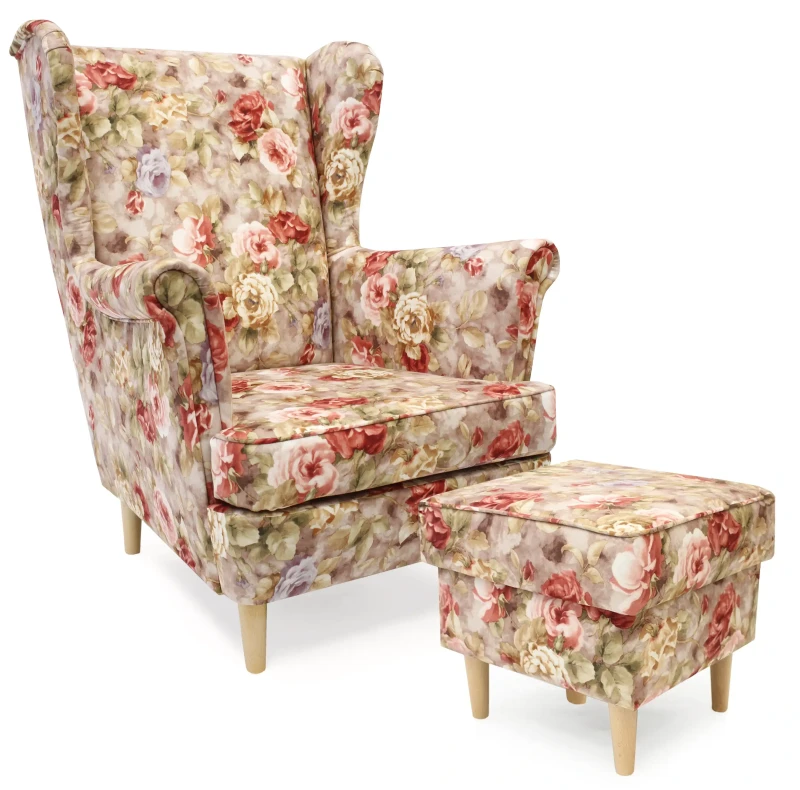 Fotel uszak Lily Kwiaty w stylu skandynawskim