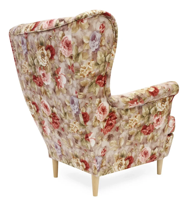 Fotel uszak Lily Kwiaty z podnóżkiem w stylu skandynawskim