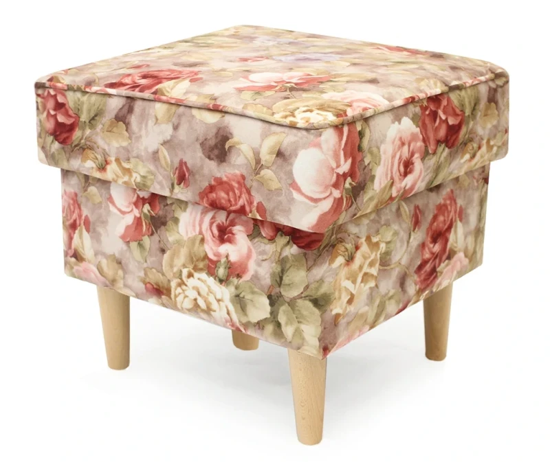 Fotel uszak Lily Kwiaty z podnóżkiem w stylu skandynawskim