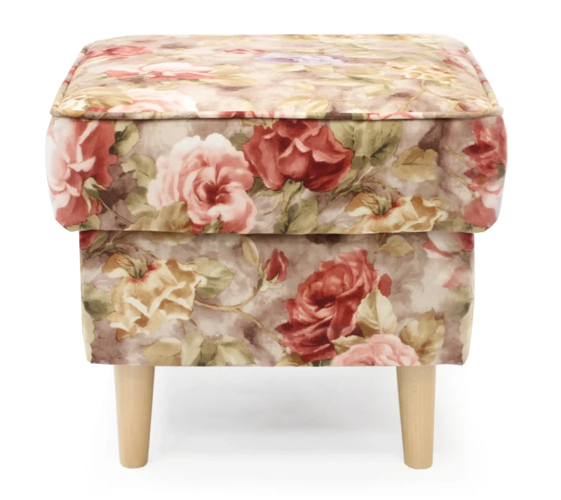 Fotel uszak Lily Kwiaty z podnóżkiem w stylu skandynawskim