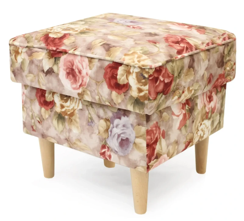 Fotel uszak Lily Kwiaty z podnóżkiem w stylu skandynawskim