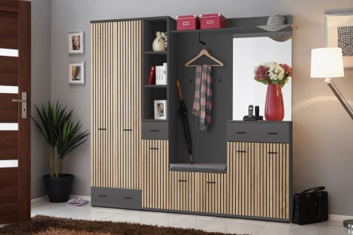 Zestaw mebli do przedpokoju Marco IV sześć elementów antracyt/dąb artisan