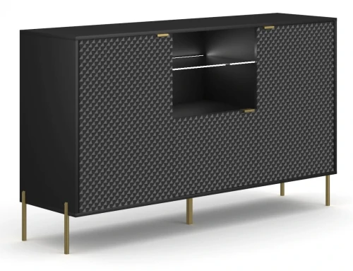 Komoda Diamond 156 cm trzydrzwiowa z oświetleniem LED czarny połysk/złote elementy