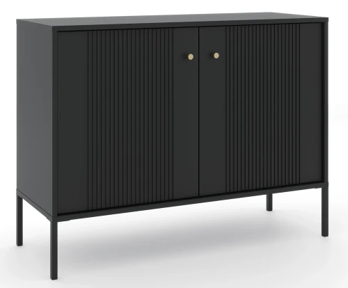 Komoda Iseo 105 cm dwudrzwiowa z frezowanymi frontami czarny/czarne nogi